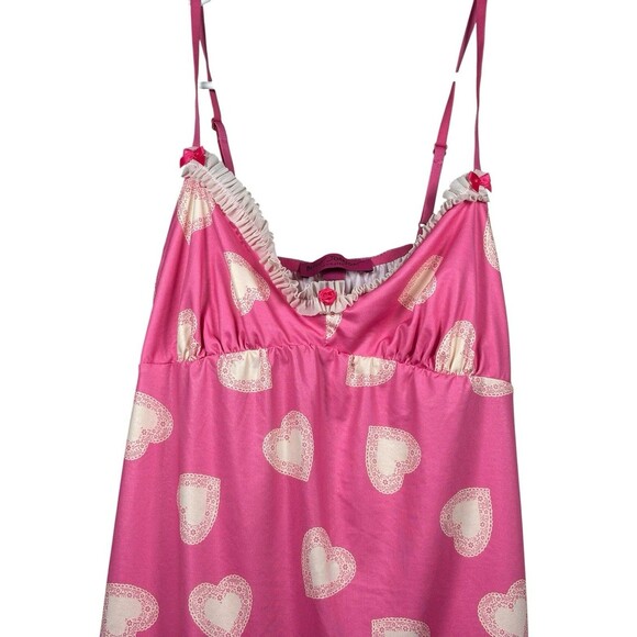 Betsey Johnson Intimates Babydoll Slip‎ Dress M Pink Heart Lace Y2K Vintage 00s - Picture 3 of 6
